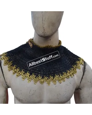 6 mm Medieval Chainmail Collar with Edged Brass Rows